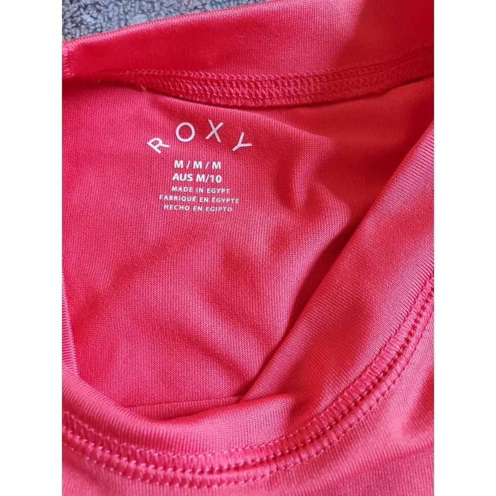 ROXY Long Sleeve Rash Guard Shirt Swim Surf.  Pink White Text Logo Size Girls M